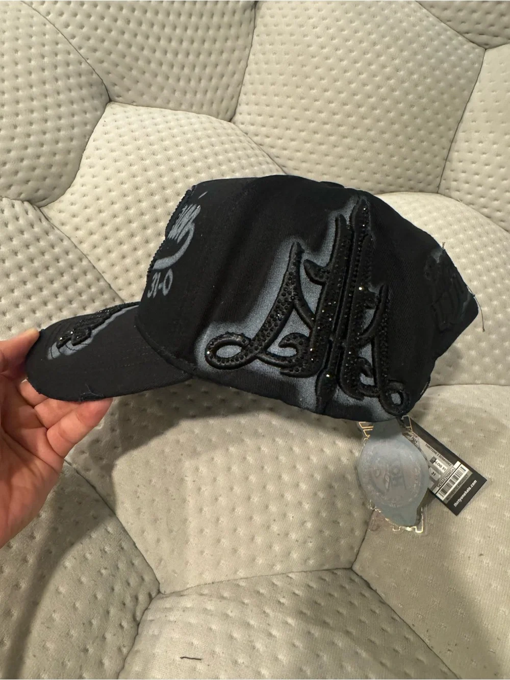 Black Rhinestones Embellished Adjustable Baseball Cap